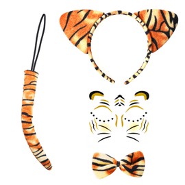 baotongle Tiger Costume Set, Tiger Face Art Sticker, Animal Tiger Headband Bow Tie, Tiger Ears Headband for Carnival Costume Party Decoration Accessories (Tiger Costume)