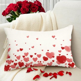 RABUSOFA Valentines Pillow Covers 12x20 Valentines Day Decor Heart Throw Pillows Coves,Valentine's Decorations Lumbar Cushion Covers for Home Sofa Couch Red(38)