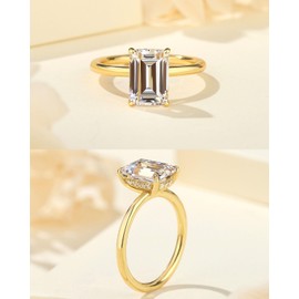 RURULUYA 3.5CT Elongated Emerald Cut Engagement Rings for Women, 925 Sterling Silver 18K Yellow Gold Plated Ring, Simulated Diamond Promise Ring Size 8.5#