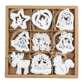 Ideen mit Herz 68 Christmas Pendants | Tree Decorations for Christmas | Wooden Christmas Tree Decorations | 2.5 cm to 7 cm Large | 3 mm Thick | White | Pack of 68 | DIY Decoration, Christmas