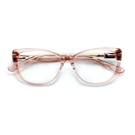 Women Premium Acetate Big Lens Cateye Reading Glasses - Fun Cat eye Clear Lens Readers - Gold Metal Accent (Rosegold, 1.00)