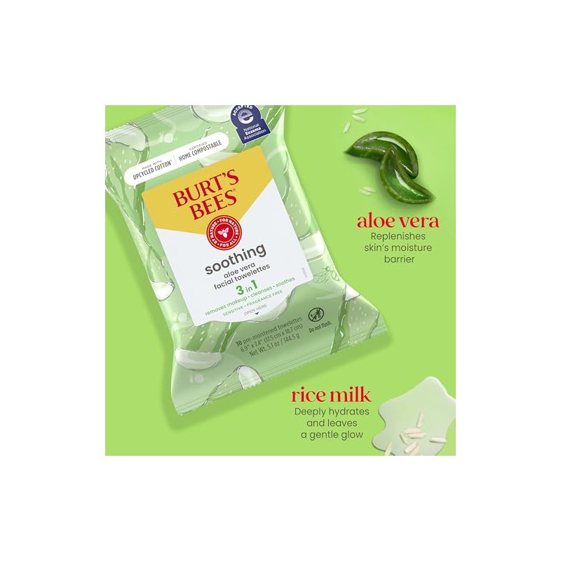Burts Bees Sensitive Facial Cleansing Towelettes with Cotton Extract, 30