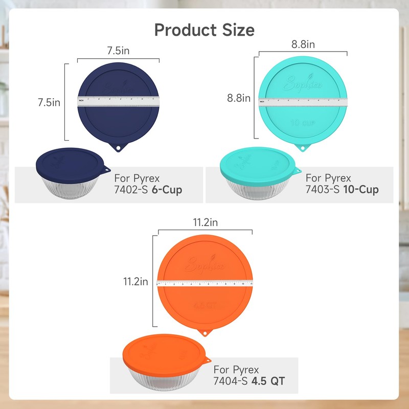SOPHICO Silicone Replacement Lids for Pyrex Sculpted Glass & Tinted