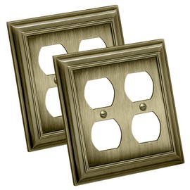 BESTTEN Antique Brass 2 Gang Duplex Wall Plate for Electrical Outlets, Double Decorative Metal Receptacle Cover, Aged Brass, 2 Pack, Grand Collection Zinc Alloy Series