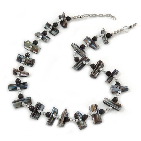 Avalaya Slate Black Shell Nugget & Black Ceramic Bead Necklace
