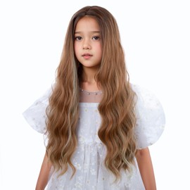 Edivd Girls Copper Wig Children Long Orange Wavy Curly Wig kids Middle Part Wigs Heat Resistant Synthetic Wigs with Cap