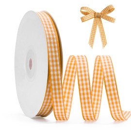 FAKILO Orange Gingham Ribbon 3/8", 25 Yards Roll Orange and White Buffalo Plaid Ribbon Autumn Harvest Festival Check Ribbon for Autumn Gift Wrapping DIY Crafts Hair Accessories and Home Decor