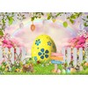 LYCGS 10x8ft Happy Easter Backdrop Easter Colorful Eggs Rabbit Flowers