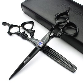 Sharonds 5.5 Professional Hairdressing Scissors Hair Shears Set Salon Hair Cutting Thinning Scissor Cutter Scissors Stainless Steel Black