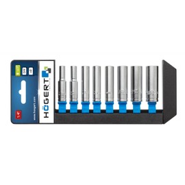 HÖGERT HT1A886 Steckschlüsselsatz I Chrom-Vanadium-Stahllegierung I Steckschlüssel Set I Werkzeug Kasten I Lang, Schwarz/blau/grau, 50 Mm, Schwarz/ Blau/Grau