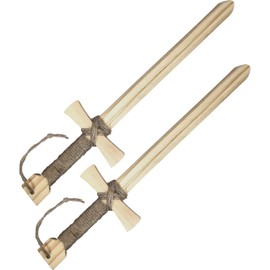 Wooden Toy Pretend Play Sword for Kids | 2 Pack | 16" Knights of the Round Table Style with Jute Wrapped Handle | Lightweight and Durable for Imaginative Kids | NOT a Weapon | Set of 2
