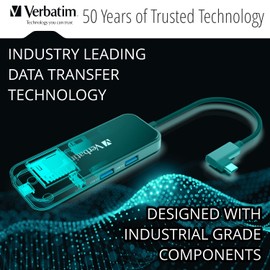 Verbatim Hub USB C 8 en 1 con dongle - Hub USB para portátil con PD de 100 W, 2 puertos USB 3.0, 2 puertos USB C, lectores de tarjetas SD, HDMI, puerto de audio de 3.5 mm, concentrador USB-C compacto