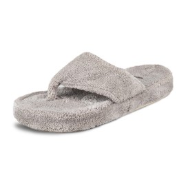 Acorn Women's Spa Thong Slippers with Cloud Contour Comfort - Arch Support and Plush Fluffy Terry Lining, Perfect for Beach, Camping, Poolside, or Bathroom Wear, Grey, 8 - 9