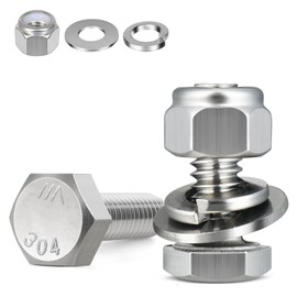 BNUOK (12 Sets) 3/8-16 x 1 Hex Head Screw Bolt,Lock Nuts,Flat & Lock Washers Kits,304 Stainless Steel 18-8,Fully Threaded
