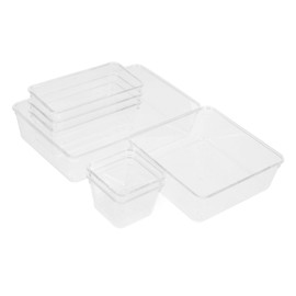 KICHOUSE 7pcs Desk Drawer Organizer Plastic Storage Bins Stackable Drawer Dividers Utensil Organizers Clean Space-saving Tidy