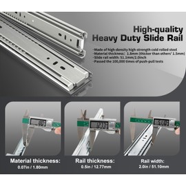 TP-LAIE 200 Lbs 12 Inch Heavy Duty Drawer Slides, Side Mount Rails Full Extension Ball Bearing Industrial Shelf Tool Box Runners Track Kitchen Cabinet Glides (1 Pairs, with M4 Screws