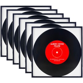 ReqiHome 6 Packs, Black Music Record Album Frame, Display 12.5"x12.5" Music Vinyl LP Album Covers, High light piano finish foil frame moulding, includes hanger