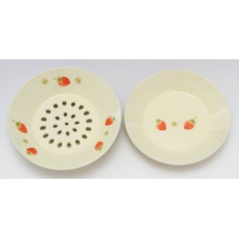Kilamoto SOUSEN Medium Plate, White, 5.9 inches (15 cm), Seto Ware Dish, Colander Plate, Fruit (Strawberry) Pattern