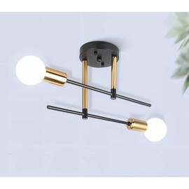Embesslis Modern Semi-Flush Mount Ceiling Light, Black and Gold, 45.5 cm, 2-Light Adjustable Chandelier for Living Room, Bedroom