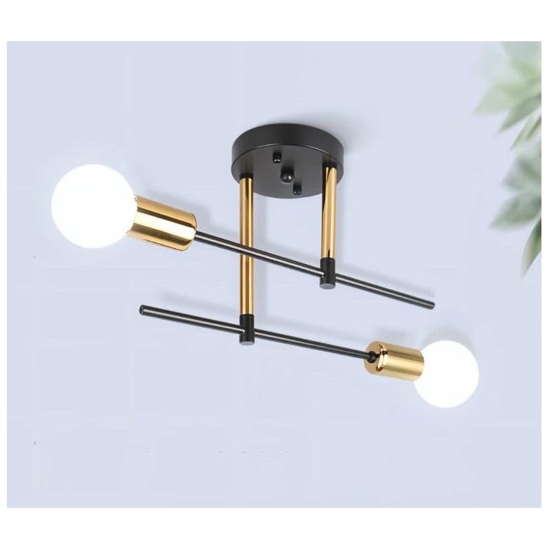 Embesslis Modern Semi-Flush Mount Ceiling Light, Black and Gold, 45.5