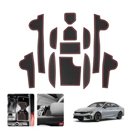 LUWU for 2025 Kia K5 Accessories - for 2025 Kia K5 LXS/GT/GT-Line/EX Door Slot Mats Cup Holder Inserts Center Console Liners Mats Red-Trim - 12 PCS/Sets