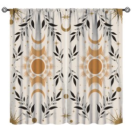 Moon Phase Curtains, Boho Mystic Celestial with Sun Moon Star Window Curtains, Magic Lunar Cycles Drapes for Living Room Bedroom 42x45 Inch