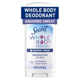 Secret Whole Body Deodorant Dry Feel Stick + Absorbs Sweat for Women, Completely Clean Scent, Aluminum Free Deodorant Stick, 72 HR Odor Protection, 2.4 oz