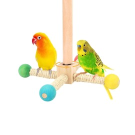 Bird Exercise Wheel Perch Toy, Interactive Spinning Parakeet Toys, Wooden Cage Accessories for Cockatiel (Nature)