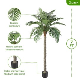 Artificial Phoenix Palm Tree Outdoor Indoor Decor Large Faux Coconut Silk Palm Tree Tropical Fake Tree Large Faux Sago Palm Plant for Home Yard Outside (7 FT)
