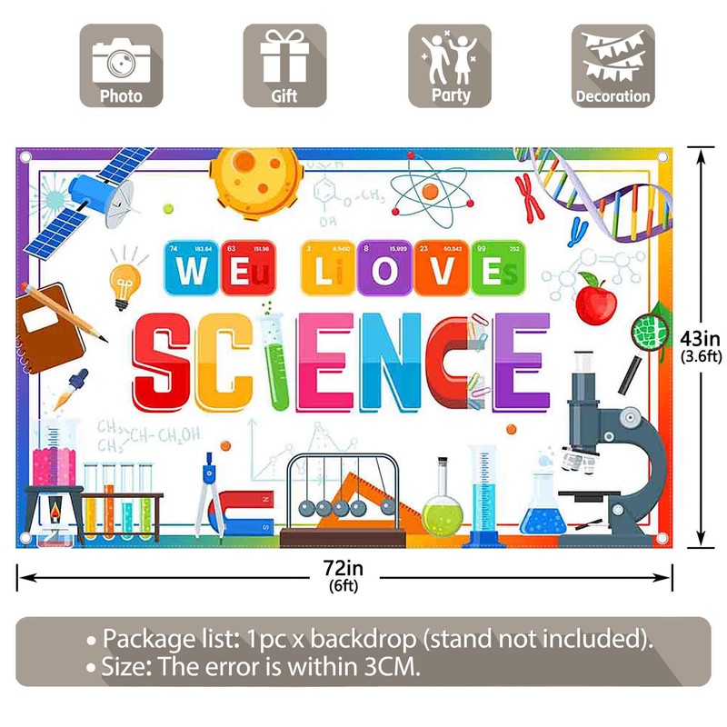 YCUCUEI 72x43inch We Love Science Chemistry Lab Photography Backdrop