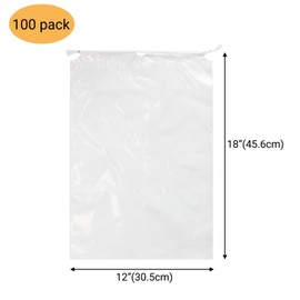 Belinlen 100 Pack 12x18 inch Plastic Drawstring Bags Transparent Shoe Bags for Travel Large Clear Shoes Storage Organizers Pouch with Cotton Draw Strings Shoe Dust Bags