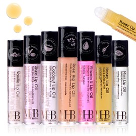 Expressions 7pc Lip Oil Collection - Nourishing High Shine Lip Glow with Essential Oils, Hydrating Roll On Lip Oils Infused w/Essential Oils - Rollerball Lip Oils, Vitamin Enriched Lip Oil Set