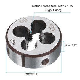 sourcing map Round Threading Die M12 x 1.75 Metric Thread Right Hand Screw Cutting Fixed Dies, Alloy Tool Steel Tapping Repair Tool