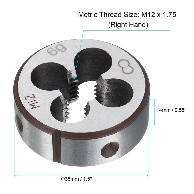 sourcing map Round Threading Die M12 x 1.75 Metric Thread