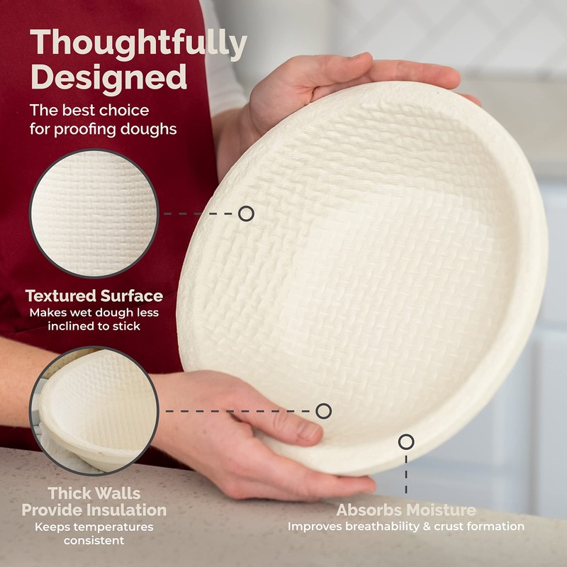 Bulka Large Round 9" 1kg Waffle Banneton Bread Proofing Basket