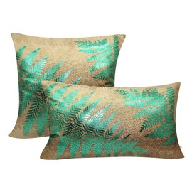 Deluxe Gold Yellow Pillow Cover - Decorative Pillow Cases - Metallic Gold Pillow Sham - 18 x 18 or 12 x 20 Inches - Ideal for Bedroom, Living Room, Café, Green/Gold Pillow Cover