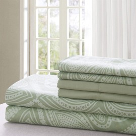 Lux Decor Collection Bed Sheet Set - Brushed Microfiber 1800 Thread Count Bedding - Wrinkle, Stain and Fade Resistant - Hypoallergenic - Deep Pocket Full Size Sheet Sets - 6 PC (Full, Paisley Sage)