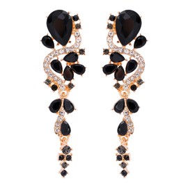 ALRNBY Statement Dangle Tear Drop Earring Wedding Bridal Long Crystal Earring for Women (black)