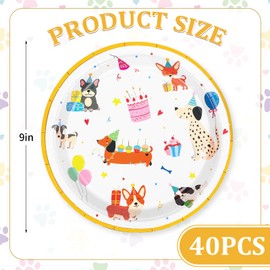 FYSUIMU 40Pcs Cartoon Dog Birthday Paper Plates 9 Inch Disposable Plates Decorative Dinner Dessert Plates for Holiday Baby Shower Party Supplies