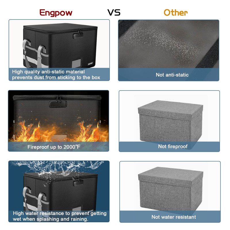 ENGPOW File Box with Lock,Fireproof Document Box with Zipper＆Pockets,Collapsible File