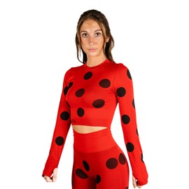 Miraculous Ladybug Womens Crop Top Active Cosplay - Seamless for Gym Workout, Exercise, Yoga, Running by MAXXIM Red X-Large
