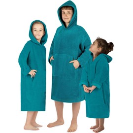 normani Children's Long Sleeve Bath Poncho - Terry Cloth Hooded Towel for Boys and Girls Colour Blue Size 10-13 Years, blue