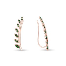 Gifts Simulated Green Emerald Ear Crawler Cuff Earrings 14k Rose Gold Over Sterling Silver Climber Studs Olive Leaf