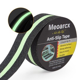 Meoarcx - Cinta de tracción antideslizante con rayas verdes oscuras, cinta de agarre impermeable, cinta adhesiva abrasiva de alta fricción para escaleras interiores y exteriores, color negro