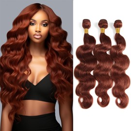 QEUOPE Copper Body Wave Bundles Human Hair Color 33 Red Bundles Human Hair Reddish Borwn Bundles Double Weft Brazilian Human Hair Bundles Silky and Soft for Black Women (10 12 14 Inch 3 Bundles)