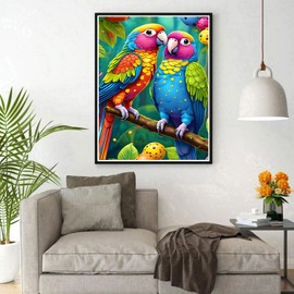 DPHERO Parrots Diamond Painting Kits for Beginners Adults,5D DIY Flowers Diamond Art Kits,Round Full Drill Lovebirds Diamond Painting Art,DIY Painting by Numbers Diamond Art Painting 12x16 inch