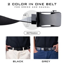 GENEMEN Mens Ratchet Belt Reversible Nylon Belt for Men Causal with Automatic Buckle No Holes Work Belt (Grey-Blcak)
