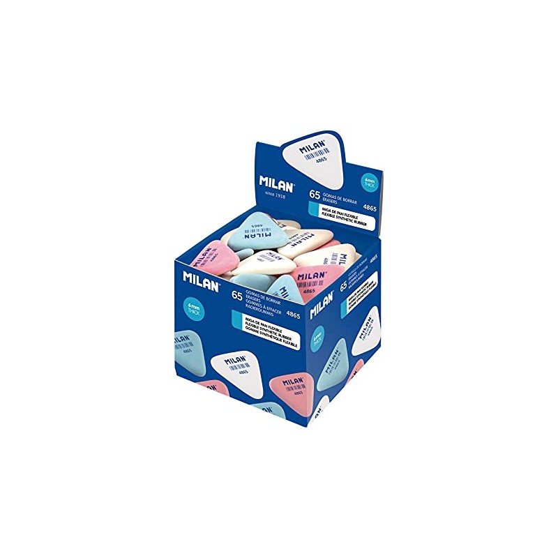 MILAN Box 65 Small Triangular Erasers 4865 Assorted Colours