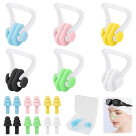 6 Pairs of Swimming Nose Clips, 6 Pairs of Ear Plugs Swimming, Reusable Nose Clip, Nose Clip with Storage Box, Non-Slip Nose Clips, Ear Plugs for Swimming