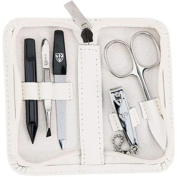 3 Swords Germany - brand quality 5 piece manicure pedicure grooming kit set for professional finger & toe nail care scissors clipper genuine leather case in gift box, Made in Solingen Germany (02082)